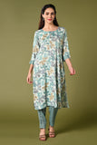 Blue floral printed daily wear rayon kurti set with 3/4 sleeves roundneck single side pocket and straight pants.
•	Floral prints all over the kurti set.
•	Round neck,3/4 sleeves & single side pocket.
•	Double sided elastic straight fit pants.
•	All day comfort rayon material.
•	Blue colour with floral prints will give a stylish and vibrant look.
