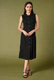 Plain black cotton flex aline daily wear kurti for summer with collar neck.
•	Aline cut kurti with wooden buttons.
•	Shirt collared neck, sleeves comes separately with top. 
•	 Cotton flex material.
•	Ideal for summer season.
