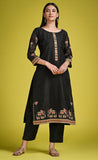 Black salwar kameez set with elephant motif - nachfashion